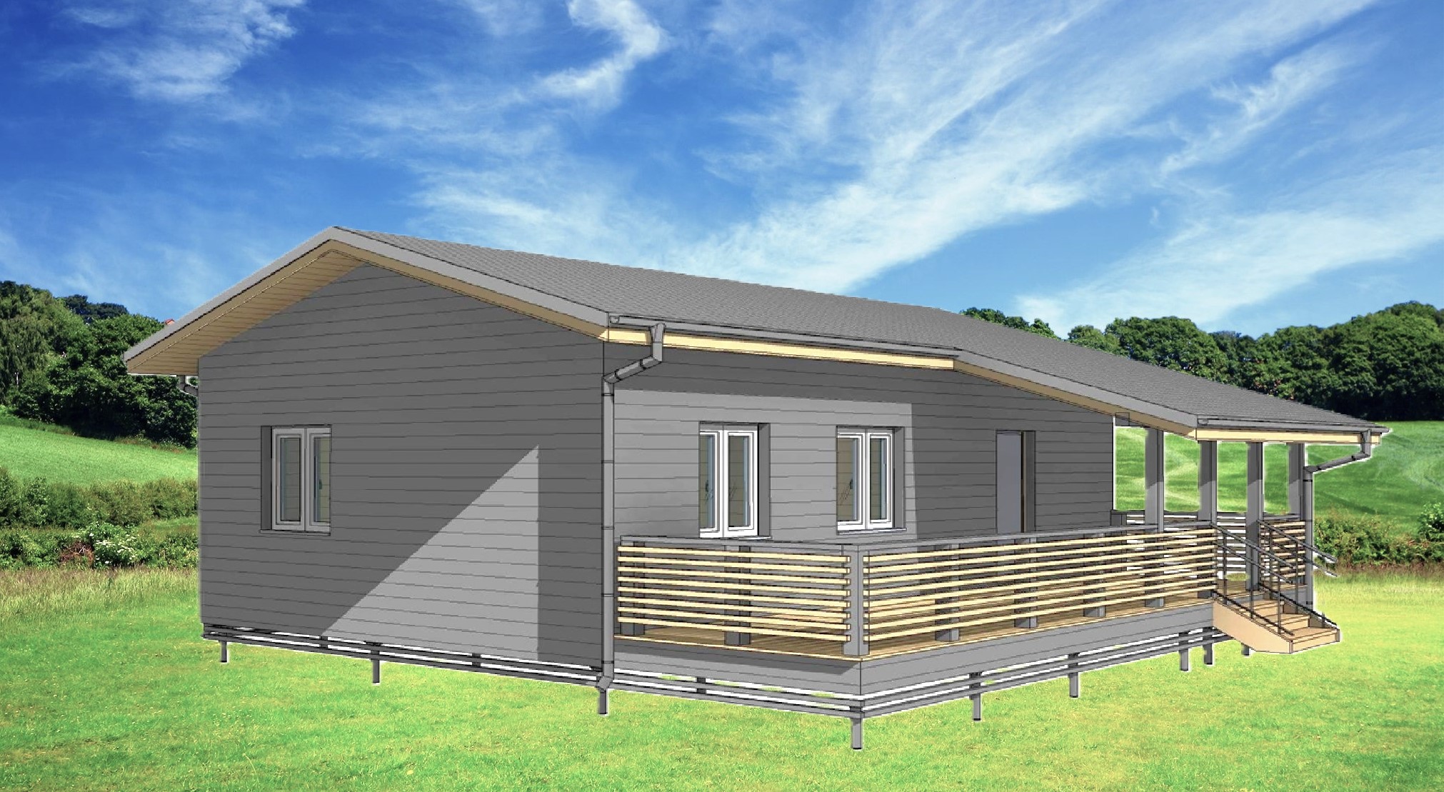 Проект каркасного дома 6х10 м с террасой (79 м2). Разделы -АР -КД.